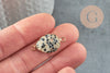 Pendentif connecteur jaspe dalmatien naturel laiton doré 27mm,creation bijou pierre naturelle, X1  G3795