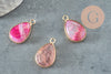Pendentif goutte agate rose, pendentif pierre, support doré,  pierre naturelle, création bijoux, 23.5mm, X1  G4510