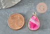 Pendentif goutte agate rose, pendentif pierre, support doré,  pierre naturelle, création bijoux, 23.5mm, X1  G4510