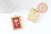 Pendentif rectangle fleur rose émail rouge, Pendentif zamac doré,fleur,pendentif zamac doré,27.5mm, x1  (G3713)