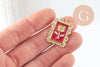 Red enamel pink flower rectangle pendant, gold zamac pendant, brass jewelry, flower, gold zamac pendant, 27.5mm, X1 G3713