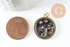 Round constellation pendant gold brass zircon black enamel, a celestial pendant of the astrological horoscope sign,23mm,X1 G3557