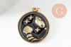 Pendentif rond constellation laiton doré zircon émail noir, un pendentif celeste du signe horoscope astrologique,23mm,x1 G3557