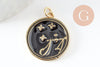 Pendentif rond constellation laiton doré zircon émail noir, un pendentif celeste du signe horoscope astrologique,23mm,x1 G3557