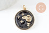 Pendentif rond constellation laiton doré zircon émail noir, un pendentif celeste du signe horoscope astrologique,23mm,x1 G3557