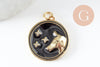 Pendentif rond constellation laiton doré zircon émail noir, un pendentif celeste du signe horoscope astrologique,23mm,x1 G3557