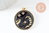 Pendentif rond constellation laiton doré zircon émail noir, un pendentif celeste du signe horoscope astrologique,23mm,x1 G3557