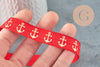 EFJF gold anchor red elastic ribbon, EVJF bracelet, wedding ribbon, creative supply, scrapbooking, 16mm, 1 meter-G2162