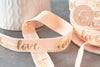 Peach pink gold elastic ribbon LOVE EFJF, EVJF bracelet, wedding ribbon, creative supply, scrapbooking, 16mm, 1 meter-G1523