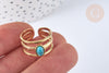 Bague réglable 3 anneaux pierre turquoise acier inoxydable doré Taille 57, x1 (G7015)