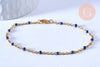 Bracelet ou collier acier doré 14k résine bleu marine chaine doree, bracelet chaîne fine,1.5mm,20.5cm, X1 G3603