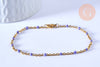 Bracelet ou collier acier doré 14k résine lilas,chaine doree, bracelet chaîne fine,1.5mm,20.5cm, X1 G3598