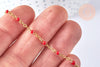 Bracelet ou collier acier doré 14k résine rouge 20.5cm, x1 (G3599)