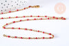 Bracelet ou collier acier doré 14k résine rouge, chaine doree, bracelet chaîne fine,1.5mm,20.5cm, X1 G3599