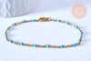 Bracelet ou collier acier doré 14k résine turquoise,chaine doree, bracelet chaîne fine,1.5mm,20.5cm, X1 G3597