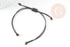 Bracelet réglable cordon ciré noir or acier 304 inoxydable 13-14cm, bracelet cordon acier inoxydable, x1 G9267