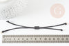 Bracelet réglable cordon ciré noir or acier 304 inoxydable 13-14cm, bracelet cordon acier inoxydable, x1 G9267