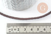 Bracelet réglable cuir cacao acier platine 304 inoxydable 3mm-21.5cm, bracelet unisexe acier inoxydable, x 1 G9574