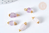 Breloque nuggets jade naturelle violet laiton doré 14~17mm, pendentif bijoux pierre naturelle, x1 G7588