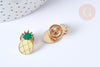 Broche émail ananas jaune et vert zamac doré 23x12mm, broche originale, x1 G7847