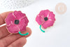 Broche fleur coquelicot violet laiton doré émaillé,broche dorée, 59x25mm, x1 G7278