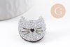 Broche mignon chat gris à paillettes 22mm, x1 (G10053)