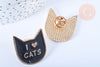 Broche pins chat noir "I LOVE CAT" doré émail 14mm,broche dorée customisation vêtements,x1 G6614