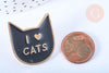 Broche pins chat noir "I LOVE CAT" doré émail 14mm,broche dorée customisation vêtements,x1 G6614