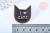 Broche pins chat noir "I LOVE CAT" doré émail 14mm,broche dorée customisation vêtements,x1 G6614