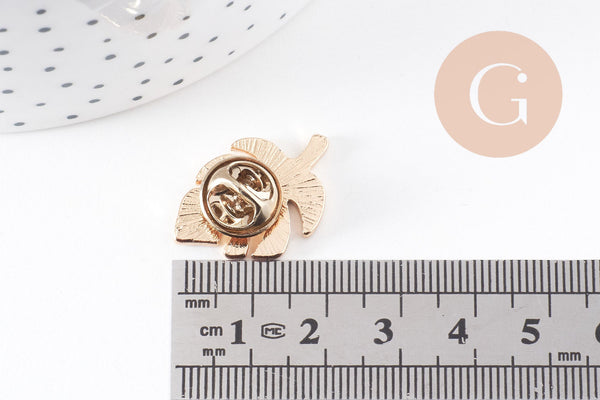 Broche pins feuille monsterosa motif végétal doré émail 25mm ,x1 (G5745)