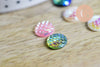 Cabochon rond écailles résine irisée multicolore 10mm, cabochon pour création bijoux, lot de 10 G7101