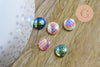 Cabochon rond écailles résine irisée multicolore 10mm, cabochon pour création bijoux, lot de 10 G7101