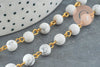 Chaine dorée perle howlite naturelle 6.5mm, chaine pierre, pierre naturelle chaine lunettes, X 50cm G4141