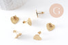 Clous-puces oreille coeur acier 304 inoxydable dore IP sablé 1 trou 13mm, x2 (G10371)