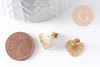 Clous-puces oreille coeur acier 304 inoxydable dore IP sablé 1 trou 13mm, x2 (G10371)