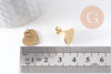 Clous-puces oreille coeur acier 304 inoxydable dore IP sablé 1 trou 13mm, x2 (G10371)
