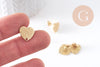 Clous-puces oreille coeur acier 304 inoxydable dore IP sablé 1 trou 13mm, x2 (G10371)