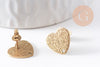 Clous-puces oreille coeur acier 304 inoxydable dore IP sablé 1 trou 13mm, x2 (G10371)