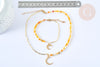 Collier ou Bracelet breloque lune laiton doré perles agate teintées, idée cadeau anniversaire, cadeau fête des mères, x1 G7898