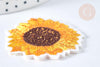 Ecusson brodé Tournesol thermocollant jaune 44mm, customisation vêtements, broderie fleur et fruit, x1 G7436