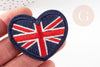 Ecusson coeur drapeau anglais,customisation vêtement, thermocollant,écusson brodé, drapeau anglais,57mm, x2 G1821