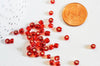 Grosses perles rocaille rouge transparente argent 4mm, x10gr (G3734)