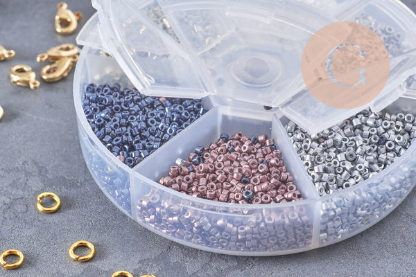 Kit de perles rocaille façon Miyuki Mix Noir Argent Blanc, x1 (G9193)