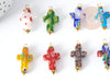 Pendentif Croix verre millefiori laiton et zamac doré 24.5mm, x1 (G9019)