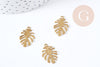 Pendentif Feuille Monstera striée laiton brut 13mm, fabrication bijoux fantaisie thème nature x2 G9252