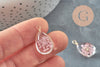 Pendentif Goutte verre transparent fleur séchée rose laiton doré 22-24mm, bijou verre fleurs séchées, x1 G9752