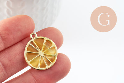 Pendentif citron agrume en zamac doré jaune 26.5mm, x2 (G5312)