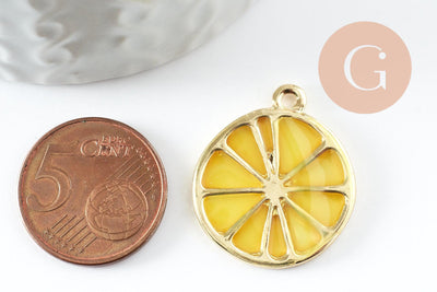 Pendentif citron agrume en zamac doré jaune 26.5mm, x2 (G5312)