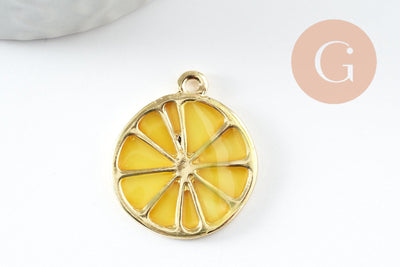 Pendentif citron agrume en zamac doré jaune 26.5mm, x2 (G5312)