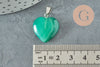 Pendentif coeur agate verte acier argenté, pendentif pierre agate naturelle verte,création bijoux en pierre naturelle, 23mm, X1 G3991